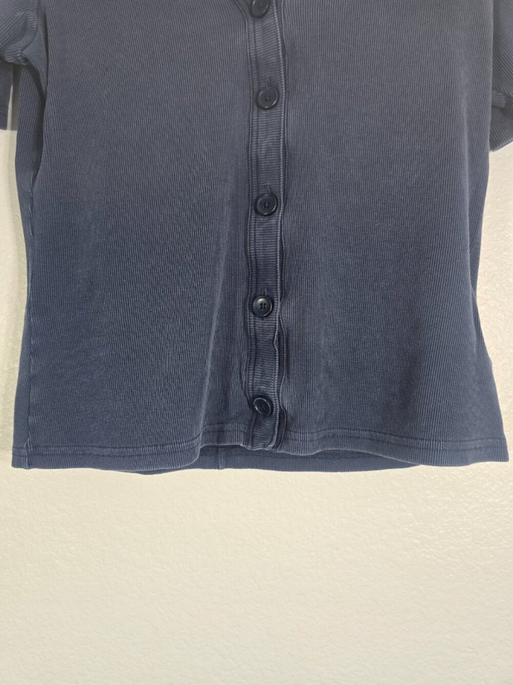 Travis Mathew Button Up Shirt Women Large Blue V Neck Ribbed Fitted Casual - Picture 3 of 8